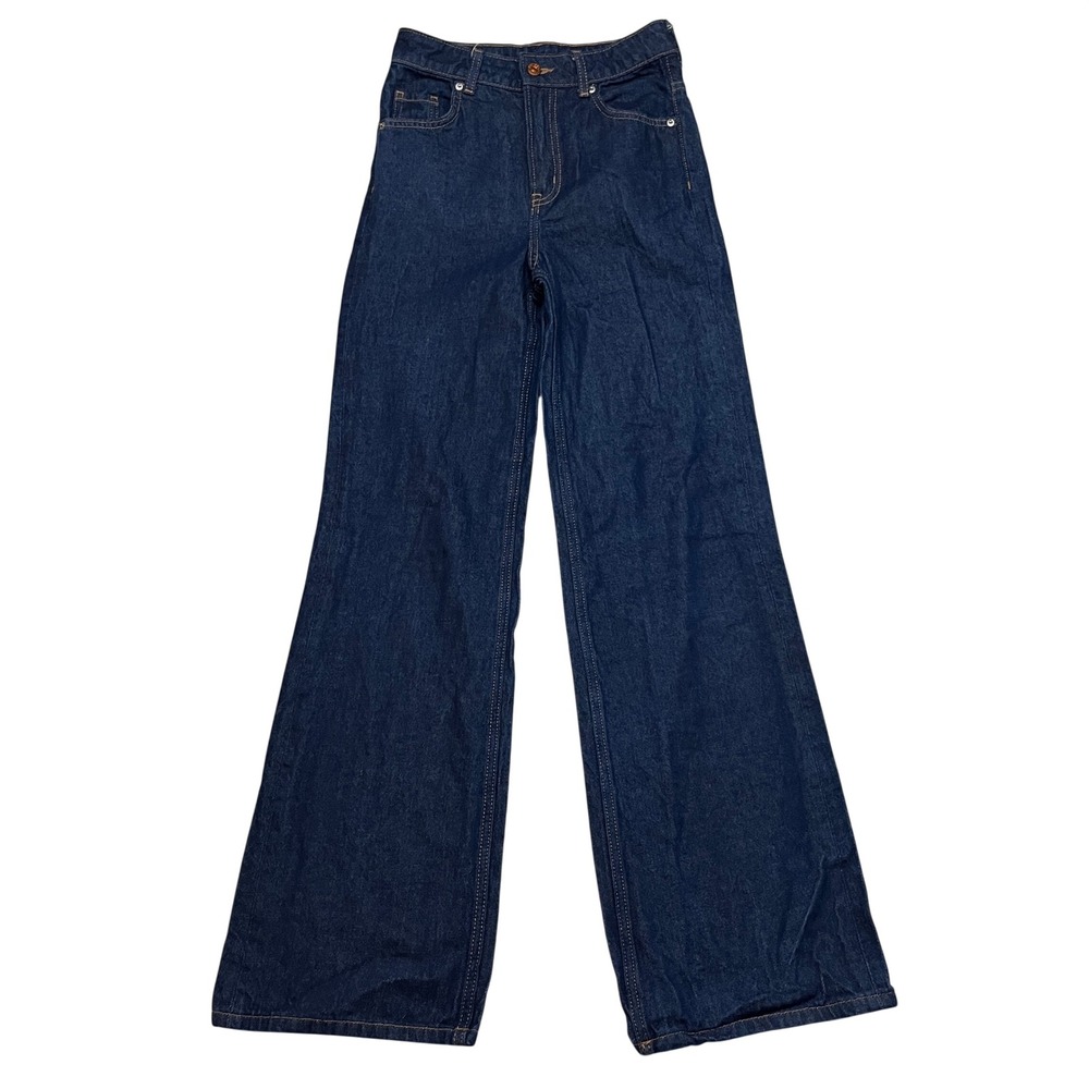H&M Divided Jeans Womens 0 Blue Dark Wash High Waist Wide Leg Denim Pants 6328